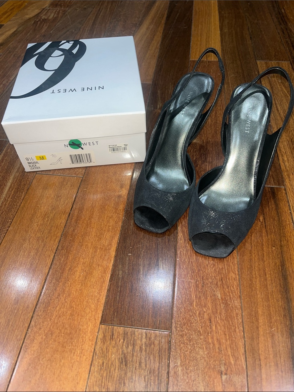 Nine West Black Sparkle Peep-Toe Slingback Heels
